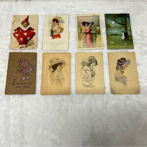 Antique Post Card Some Embossed Lot of 8 Old Post Cards Early 1900s Portrait